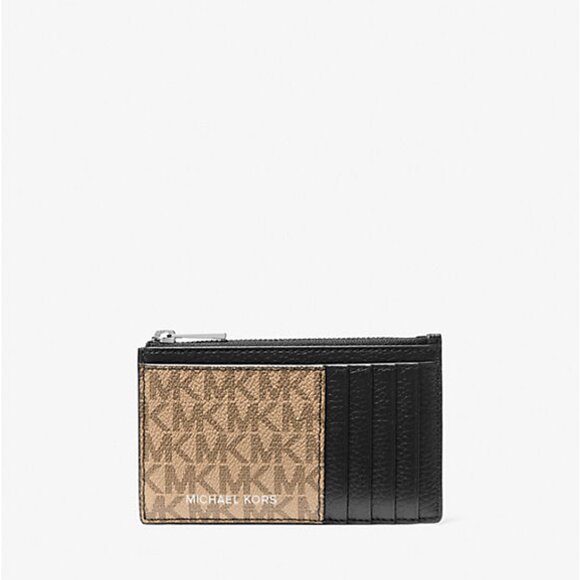 Michael Kors Cooper Leather And Logo Zip Wallet - Black/Camel - 36F4LC0Z7L - Picture 1 of 3